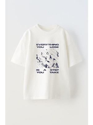 Anetos Evertyhıng Ön Baskılı Pamuk Beyaz Oversize T-Shirt