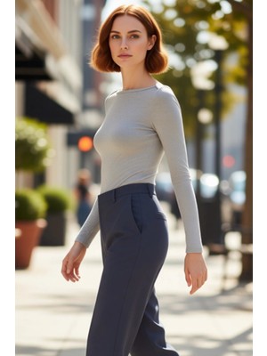 PayBuy Kadın Vücuda Oturan Kayık Yaka Uzun Kollu Esnek Örme Kaliteli Şık Rahat Modern Zarif Günlük