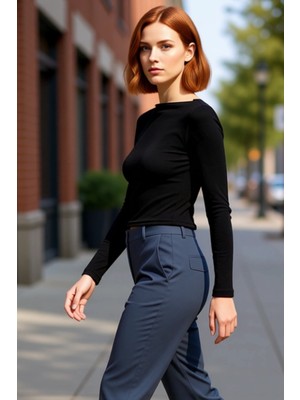 PayBuy Kadın Fitted Örme Bluz Kayık Yaka Düşük Kol Günlük Kullanıma Uygun Uzun Kollu Ürün Kaliteli