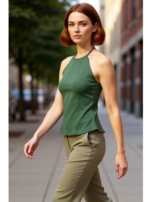 PayBuy Kadın Halter Yaka Gabardin Dokuma Bluz Şık ve Konforlu Günlük Stil Kaliteli Şık Rahat Modern