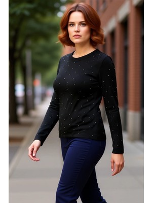 PayBuy Kadın Bisiklet Yaka Uzun Kollu Triko Üst Detaylı ve Şık Tasarım Kaliteli Şık Rahat Modern Zarif