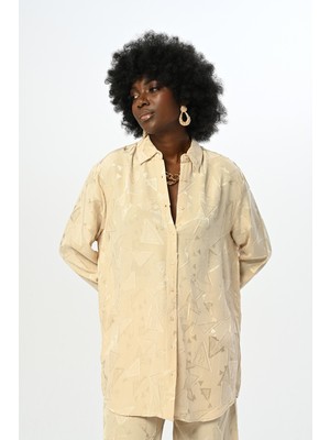 Orfeonegro Kadın Geometrik Desenli Oversize Kesim Gömlek