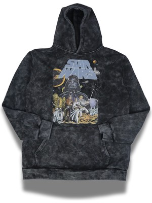 Fuddy Moda Unisex Star Wars Baskılı Kapüşonlu Yıkamalı Sweatshirt, Oversize Yıldız Savaşları Vintage Hoodie