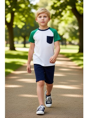 PayBuy Erkek Çocuk %100 Pamuklu Bisiklet Yaka Kısa Kollu Üst ve Şort Takımı Kaliteli Şık Rahat