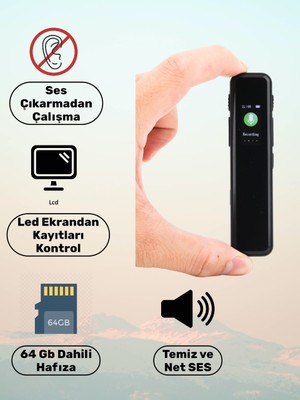 Invicta 64 GB LED Ekranlı Dijital Ses Kayıt Cihazı,sessiz Çalışma Özelliği