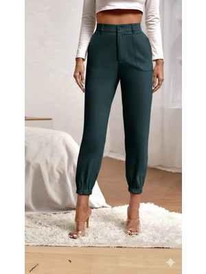 Janes Kadın Yüksek Bel Cepli Paçası Lastikli Ithal Krep Pantolon