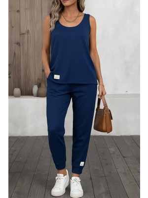 Janes Kadın Askılı Yuvarlak Yaka Viskon Iki Iplik Bluz ve Eşofman Altı Ikili Takım