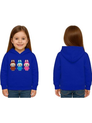 Sedirli Unisex Baskılı Çocuk Swaetshirt Labubu Baskılı Kapüşonlu 3 Iplik Şardonlu