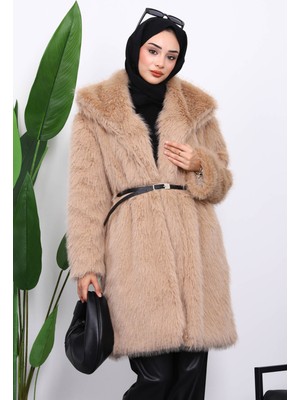 İmaj Butik Vizon Kemerli Astarlı Kürk Kaban