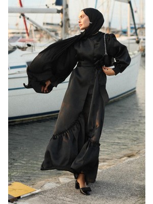 HE-QA Fırfırlı Tafta Kaftan Siyah