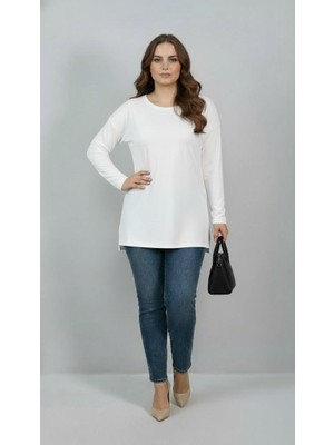 Moda Xlarge Kadın Büyük Beden Uzun Kollu Yırtmaçlı Basic Bluz 1984