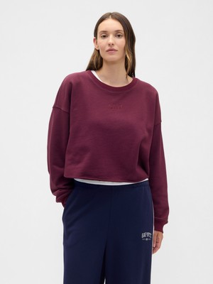 Gap Kadın Bordo Heavyweight Fransız Havlu Kumaş Logo Crop Sweatshirt