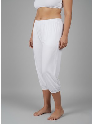 Balkonda Uzun Paçalı Şalvar Kadın Külot Paçası Lastikli 2'li Paket Battal Büyük Beden Beyaz - Doğanyıldız
