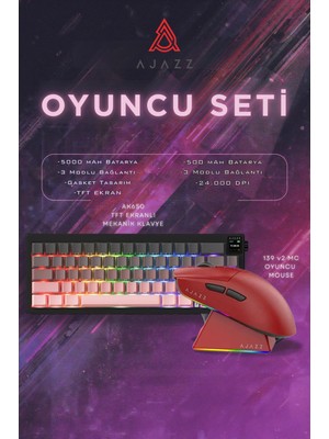 Ajazz AK650 Tft Ekranlı 3 Modlu Oyuncu Klavyesi + 139 V2 Mc Profesyonel Oyuncu Mouse Seti