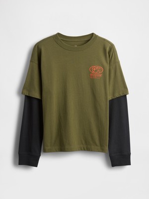 Gap Erkek Çocuk Yeşil 2-In-1 Graphic Baskılı T-Shirt