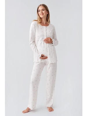 Artış Collection Uzun Kollu Desenli Düğmeli Esnek Pamuklu Hamile Pijama Takım 18218