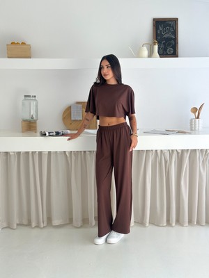 Yazlık Yumuşacık Dokulu Alt Üst Takım / Üst Yarasa Tshirt- Alt Baggy Uzun Pantolon