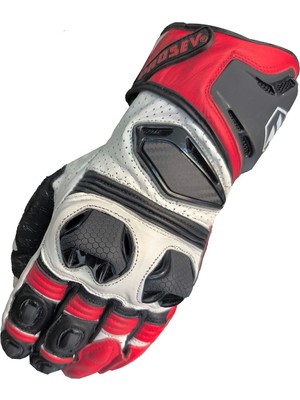Ebakbak Motosiklet Eldiveni Racing Full Koruma Leather Deri Motorcu Eldiven Red