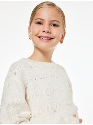 Koton Uzun Kollu Bisiklet Yaka Boncuk Detaylı Triko Kazak