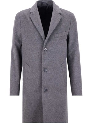 Fabrika Akrilik Malzemeden Üretilmiş Gri Melanj Erkek Palto Uzun Kol Klasik Yaka Düz Desen