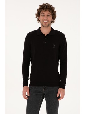 U.S. Polo Assn. Erkek Slim Fit Polo Yaka Siyah Basic Kazak 50307799-VR046
