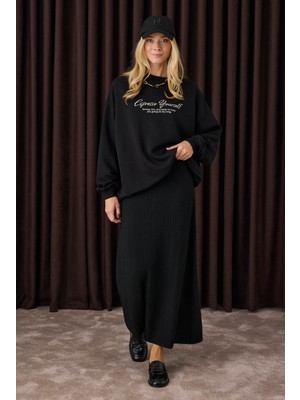 Dokulu Triko Etek Siyah