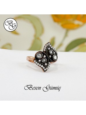 Besen Gümüş Elmas Montürlü Kelebek Kadın Gümüş Yüzük