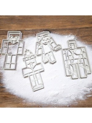 Ceresshop Minecraft Figür Kurabiye Kalıbı Seti – 4’lü Beyaz