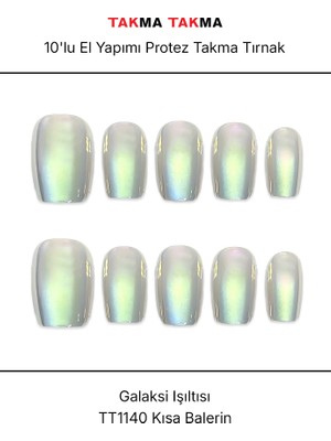 Takma Takma 10'lu Yeşil Kısa Balerin TT1140 Tekrar Kullanılabilir El Yapımı Protez Takma Tırnak - Yeşil-S