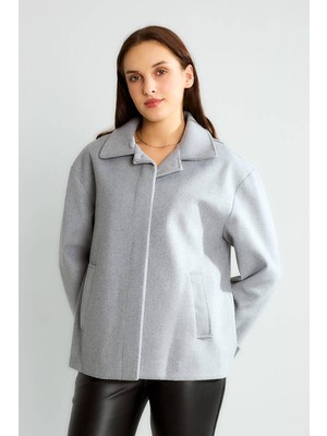 Robin D99752 Düğme Detaylı Kadın Kısa Kaşe Kaban