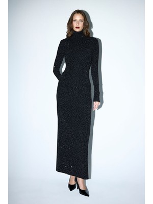 Adl Yırtmaçlı Jarse Elbise Siyah 12444354002