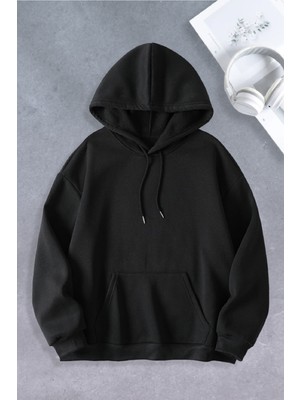 Ciel Lune Nevermind Unisex Kadın ErkekBaskısız Oversize Sweatshirt Siyah