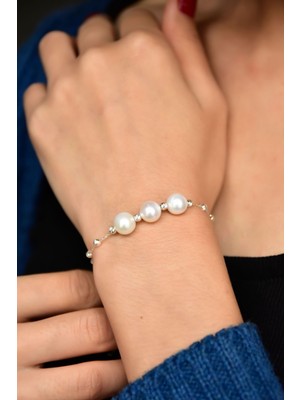 Flamingo 925 Ayar Gümüş Rodyum Kaplama Dorika Toplu Incili Bileklik