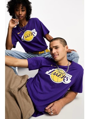 Nike Basketball Nba La Lakers Unisex Team Logo Graphic T-Shirt Unisex Pamuklu Tişört Mor