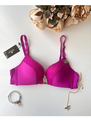 Intive Lingerie Fuşya Dantelli Dekoltesi Dantel Detaylı Kaplı Balenli Hafif Destekli Sütyen (Intive Limited)