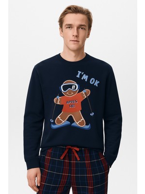 Katia & Bony Erkek Snowboard Desenli Sweatshirt Pijama Üstü Lacivert