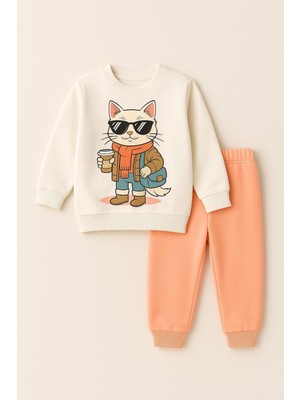 Katia & Bony Kız Çocuk Gözlüklü Kedi Desenli Eşofman Takımı