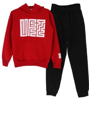 Modanino Kız Çocuk 2 Iplik Küfe Yazı Görselli Kapüşonlu Alt-Üst Takım 12374