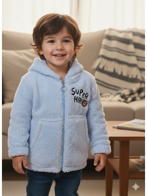 Şimo Butikerkek Kız Çocuk Unisex Peluş Polar Hırka Kapşonlu Fermuarlı Cepli Mavi, Koyu Mavi !!!dar Kalıp