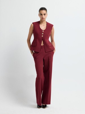 Adl Geniş Paça Pantolon Bordo 15344735001