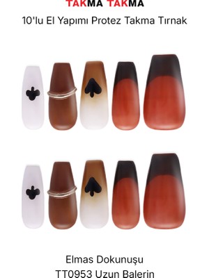 Takma Takma 10'lu Kırmızı Uzun Balerin TT0953 Tekrar Kullanılabilir El Yapımı Protez Takma Tırnak - Kırmızı-L