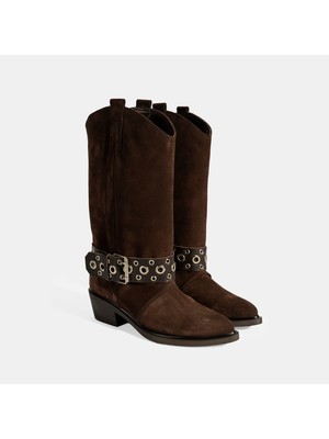 Desa Kadın Kahve Ayarlanabilir Kemer Aksesuarlı Süet Bot