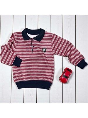 Yakalı Çizgili Iki Iplik Örme Sweatshırt  - YKT001-BORDO-6 Yaş Bordo