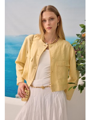 Modal Crop Ceket Soft Sarı