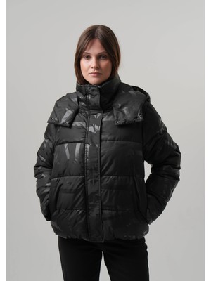 Pique EVA KADIN MONT Kapüşonlu Baskılı Kadın Mont Eldiven Hediyeli