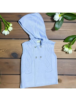 Kapüşonlu Çift Düğme Detaylı Triko Yelek - LY3008-MAVI-6 - 9 Ay Mavi