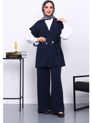 İmaj Butik Lacivert Yelek Pantolonlu Cupra Modal Takım