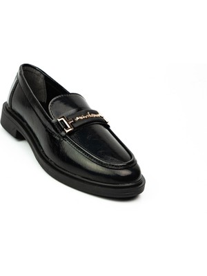 Massima Babalı 708 Moda Arena Siyah Rugan  Kollej Günlük Kadın Ayakkabı