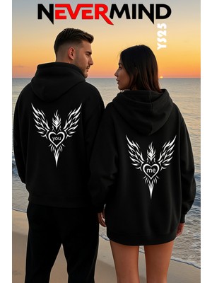 Nevermind You & Me Tribal Desen Sevgili Kombini 2'li Oversize Unisex Kapüşonlu Sweatshirt Seti