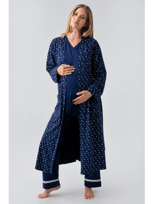 Artış Collection Uzun Kollu Desenli Esnek Pamuklu Hamile Sabahlık Pijama Takım 18301